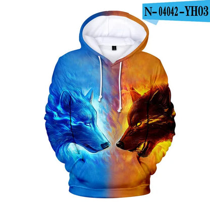 Sweatshirt com Capuz Cool Space Galaxy Wolf para Homem — Lobo Brilhante, Estilo Fashion, Pullover de Primavera e Outono