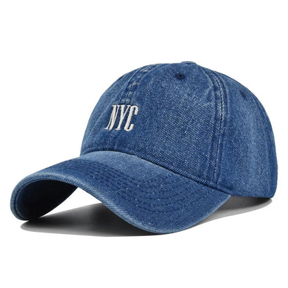 Fashion NYC Embroidery Denim Snapback Baseball Caps Adjustable Outdoor Casual Adult Wash Sports Golf Sun Hats