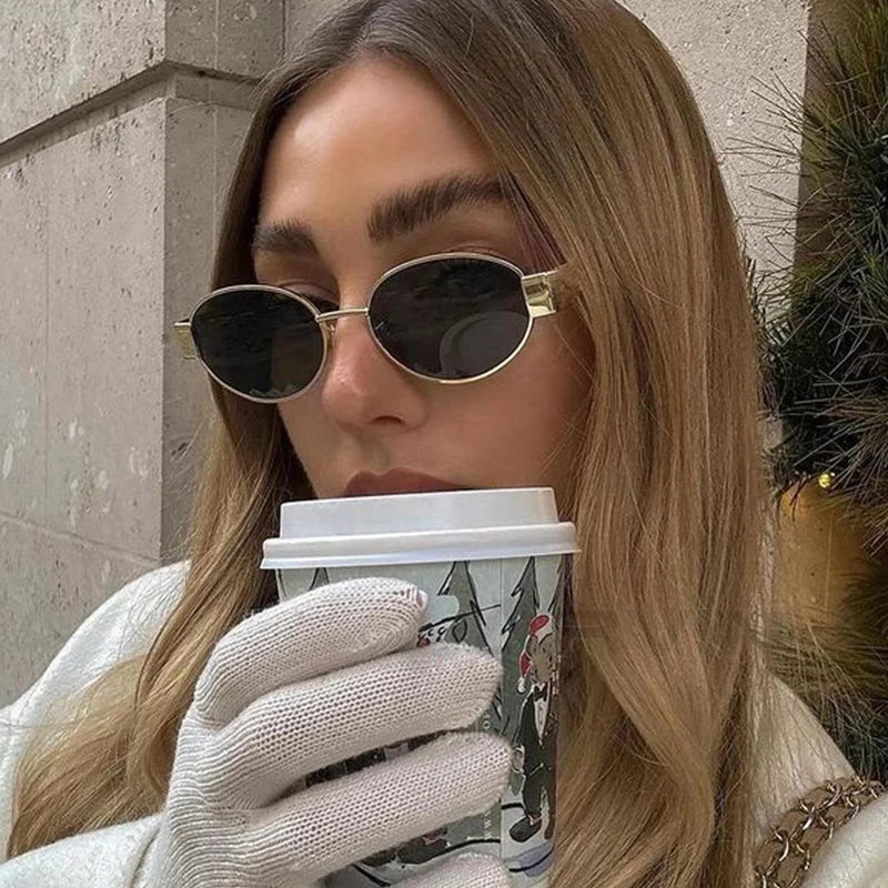 Sexy Small Oval Women's Sunglasses Trendy Luxury Design Metal Frame Shades UV400 Eyewear for Female Classic Vintage Sun Glasses