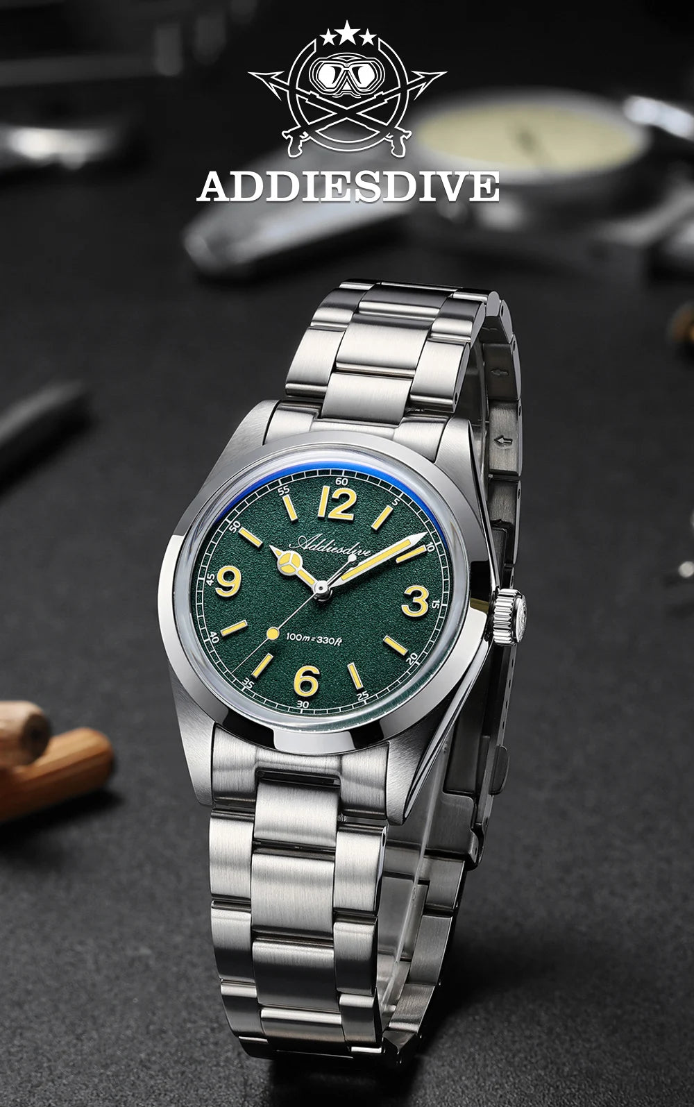 ADDIESDIVE 36mm Orologio da uomo in offerta AD2518, vetro bombato, acciaio inox 316L, impermeabile 100m, al quarzo