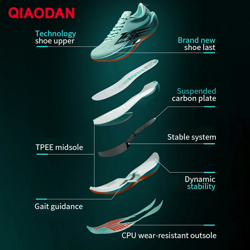 QIAODAN Feiying PB6.0 Homem 2026 Sapatilhas Desportivas de Competição para Maratona Novas com Placa de Carbono Suspensa Integral QDB023261299