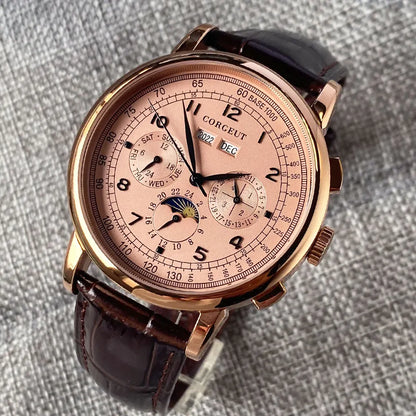Automatikuhr für Herren, Multifunktionsanzeige für Datum, Tag, Monat und Jahr, 316L mechanische Herrenuhr, poliertes Gehäuse, Tag-/Nachtanzeige, 42mm