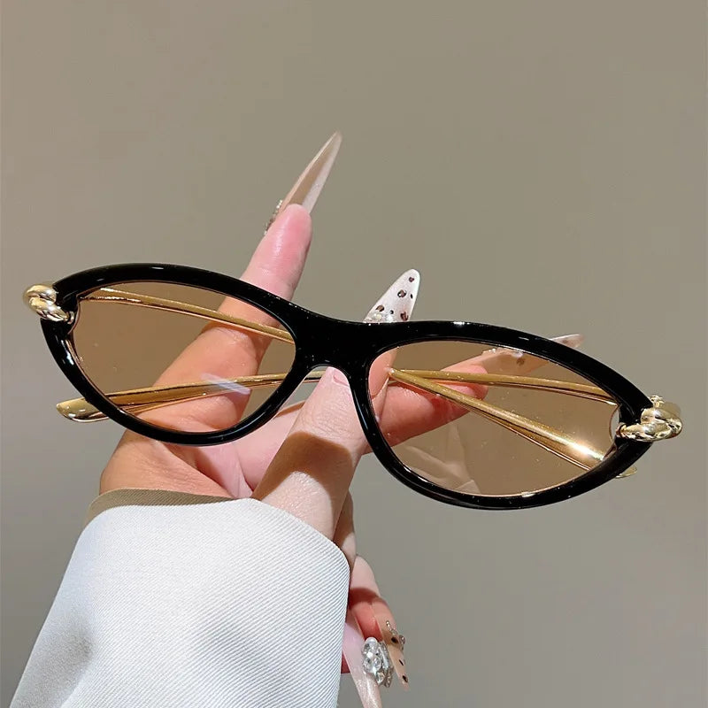vintage small cat eye sunglasses for women new fashion beige gradient alloy sun glasses ladies elegant driving shades uv400
