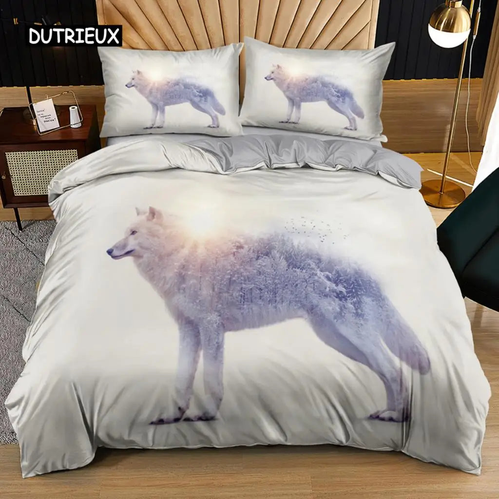 Conjunto de Cama 3D Lobo Preto e Branco com Apanhador de Sonhos em Estilo Tribal Étnico, Capa de Edredão para Adolescentes, Adultos, Mulheres e Homens, Decoração de Quarto