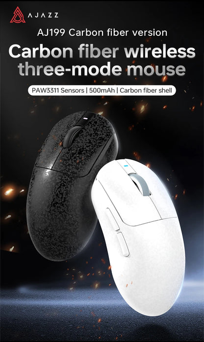 AJAZZ AJ199 Wireless Gaming Mouse PAW3311 24000DPI Lightweight Bluetooth/Wired Carbon Fiber Mice for PC Laptop Gamer