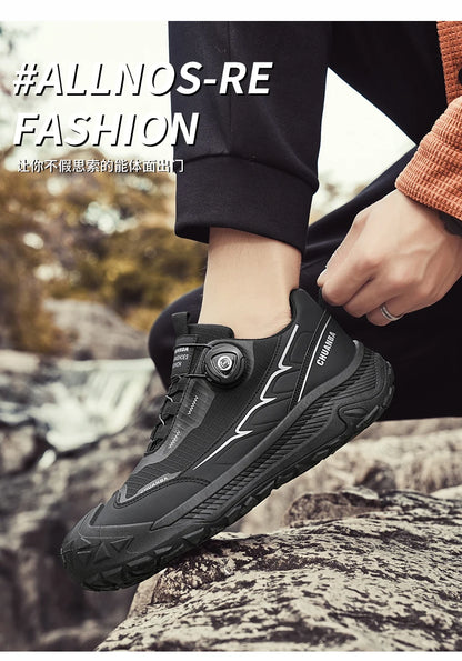 Sneakers da trekking da uomo con fibbia girevole, scarpe da escursionismo con suola spessa per attività all’aperto, scarpe sportive da uomo, comode e antiscivolo, ideali per arrampicata e passeggiate