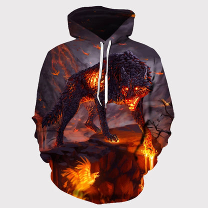 3D Wolf Pattern Printed Hooded Sweatshirt Fashion And Casual Men's Oversized Pullover Harajuku Street Design Hooded Sweatshirt