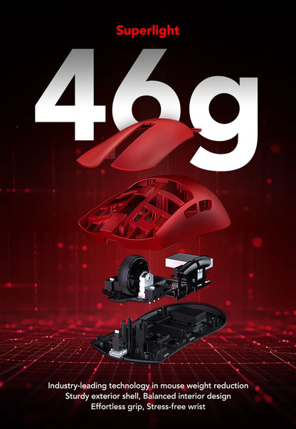 Ratón gaming KYSONA serie Jupiter con cable e inalámbrico, 8Khz, sensor PAW3950, Bluetooth, 46g, recargable, controlador web para PC y portátil