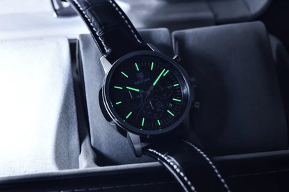 Benyar Luxus-Herrenuhr – Chronograph mit Datumsanzeige, Lederarmband, wasserdicht, leuchtend, sportlicher und militärischer Stil, Quarzuhr