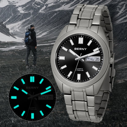 BERNY Titanium Watch for Men Super Light Weight Wristwatch Super Luminous Sapphire 10ATM Waterproof Sport Field Quartz Watches