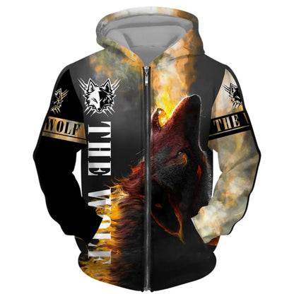 3D Wolf Print Men Zipper Hoodies Fashion Animal Pattern Top Coat Street Punk Style Oversized Sweatshirts Outdoor Leisure Jackets