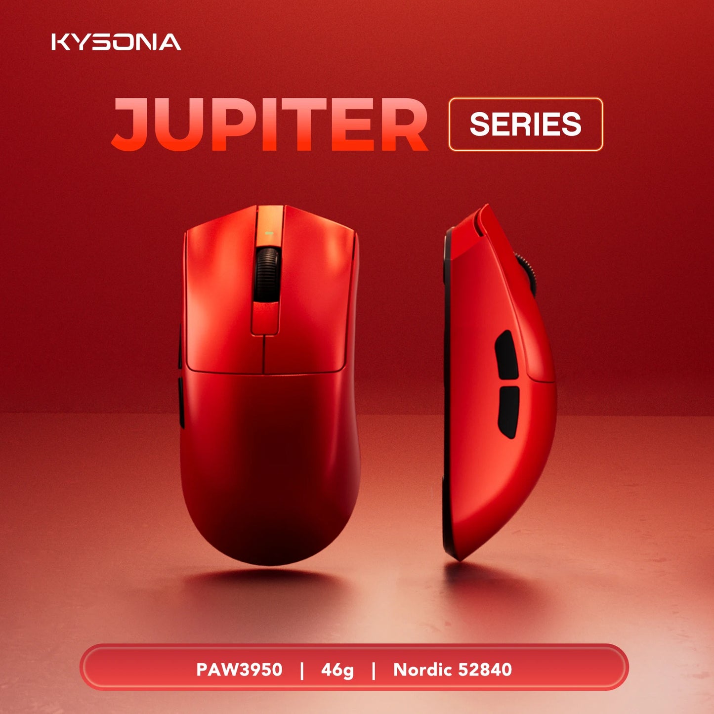 Ratón gaming KYSONA serie Jupiter con cable e inalámbrico, 8Khz, sensor PAW3950, Bluetooth, 46g, recargable, controlador web para PC y portátil