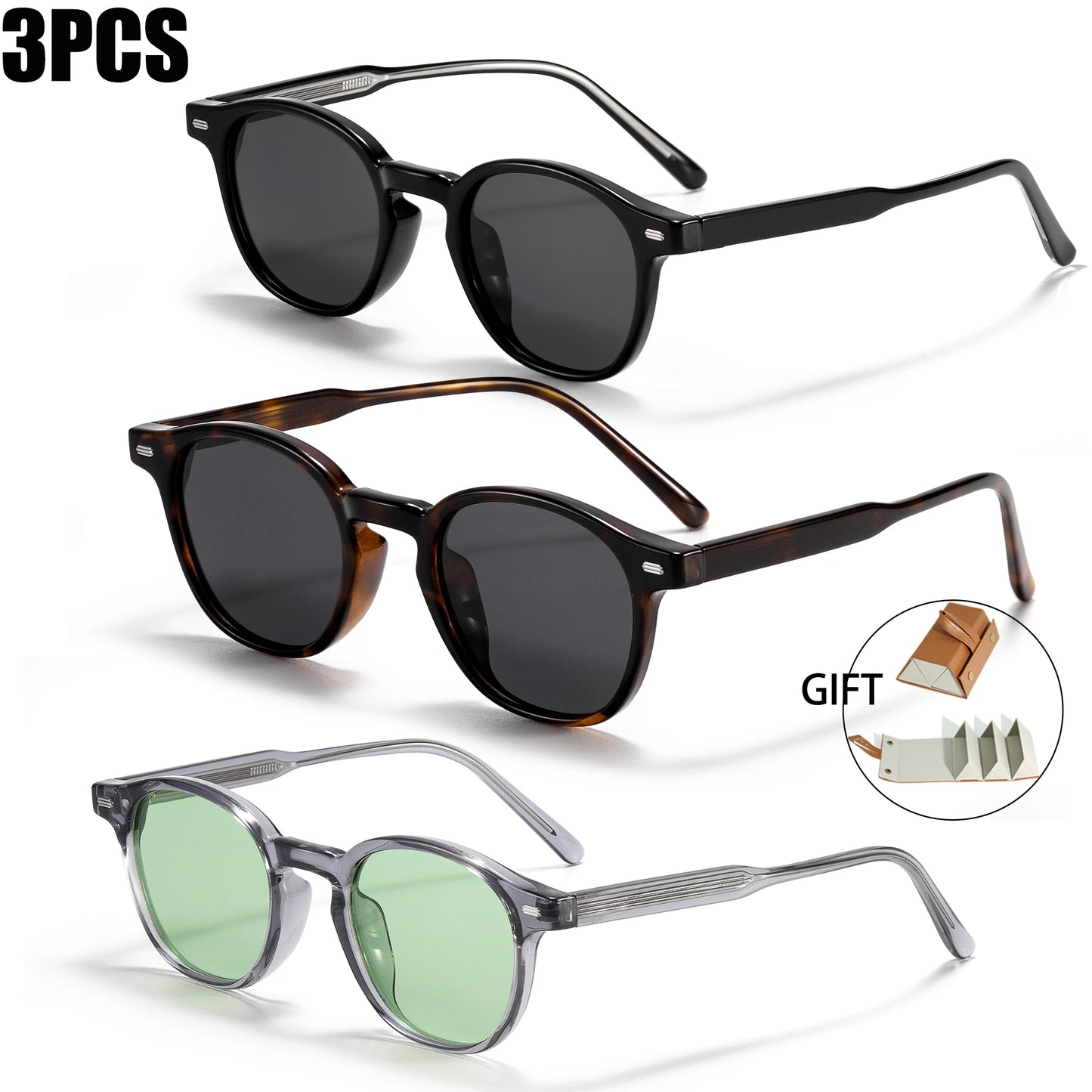 Caterside Polarized Round Sunglasses Men TR Frame Core Insert Leg Sun Glasses Women Set Retro Driving Fishing Punk Eyewear UV400