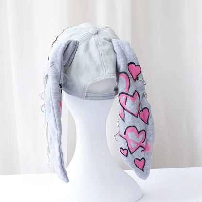 new fashion Girl New Jeans Long Rabbit Ears Cowboy Baseball Hat Wash Graffiti Hip Hop Cap Women Men Party Team Baseball Cap