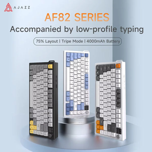 AJAZZ AF82 Low-Profile Electrostatic Keyboard 4000mAh Tri-Mode 75% Type-C Display Screen Keyboard Office Gaming E-sport