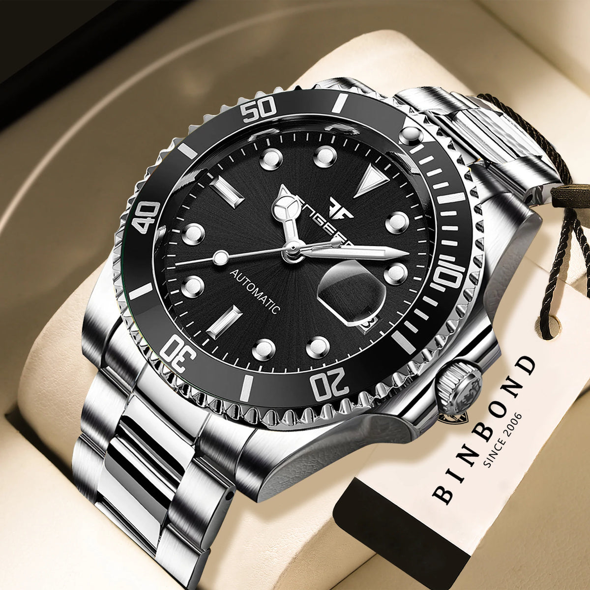 Montres-bracelets mécaniques BINBOND pour hommes, luxueuses, lumineuses, étanches, automatiques, à tourbillon, squelette
