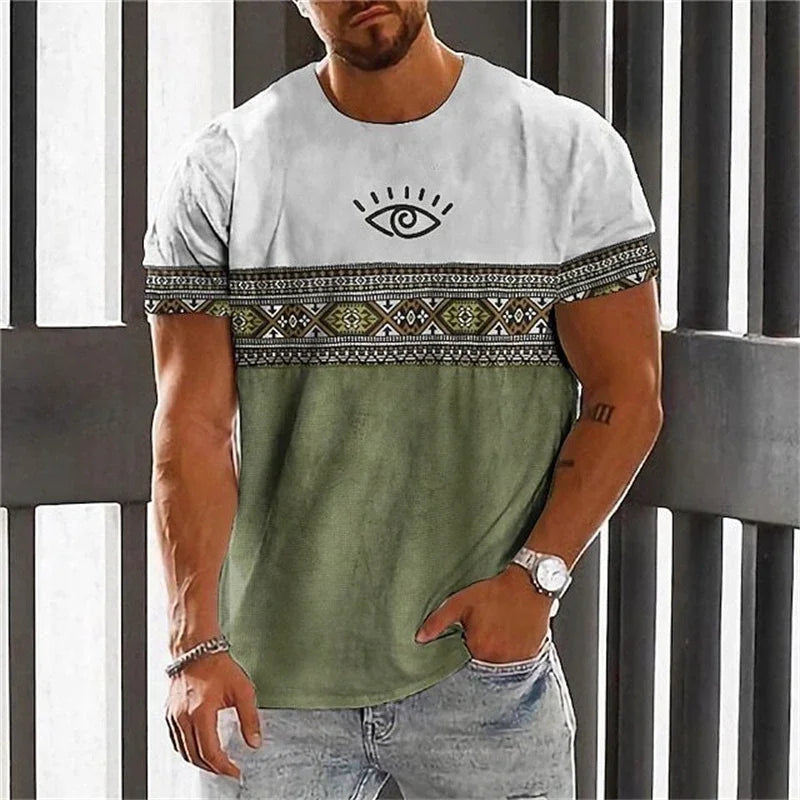 Herr-T-shirt med 3D-vargtryck, realistisk djurmotiv, rund hals, korta ärmar, snygg streetwear, avslappnad, andningsbar T-shirt