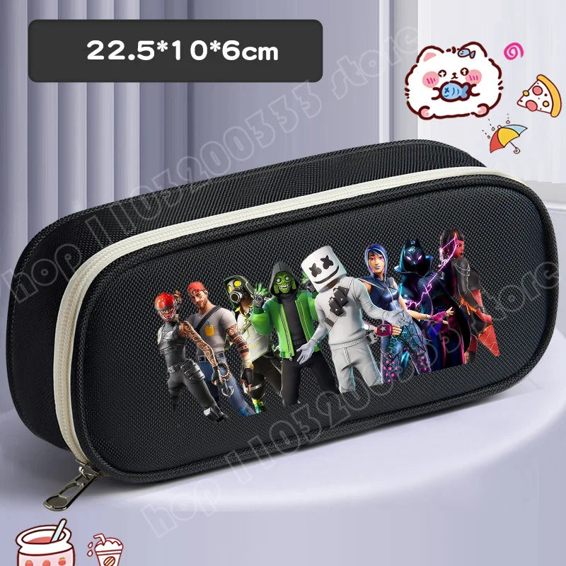 Fortnite Pencil Case Cartoon Character Print Pencil Pouch Canvas Stationery Bag Fashion Student Stationery Box Birthday Gifts