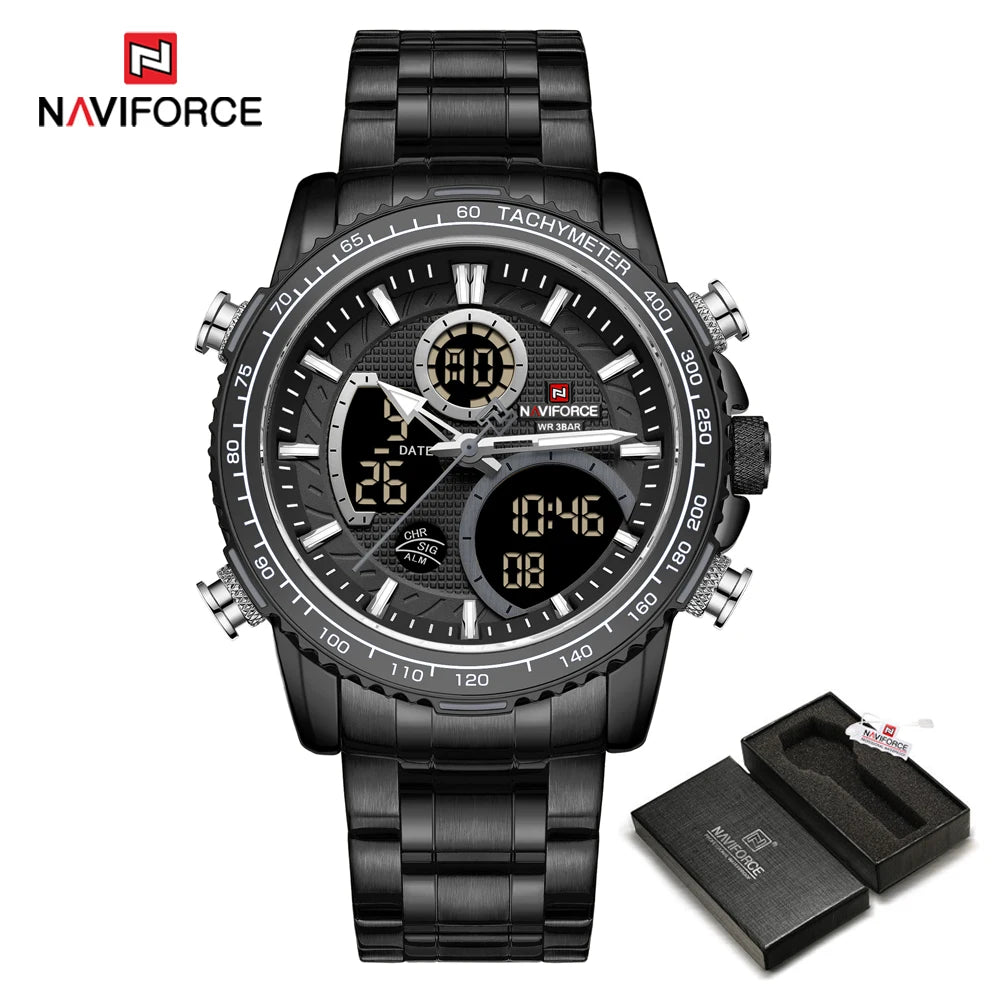 Pánské sportovní hodinky NAVIFORCE – originální luxusní náramkové hodinky z nerezové oceli, vodotěsný vojenský model s dvojitým displejem