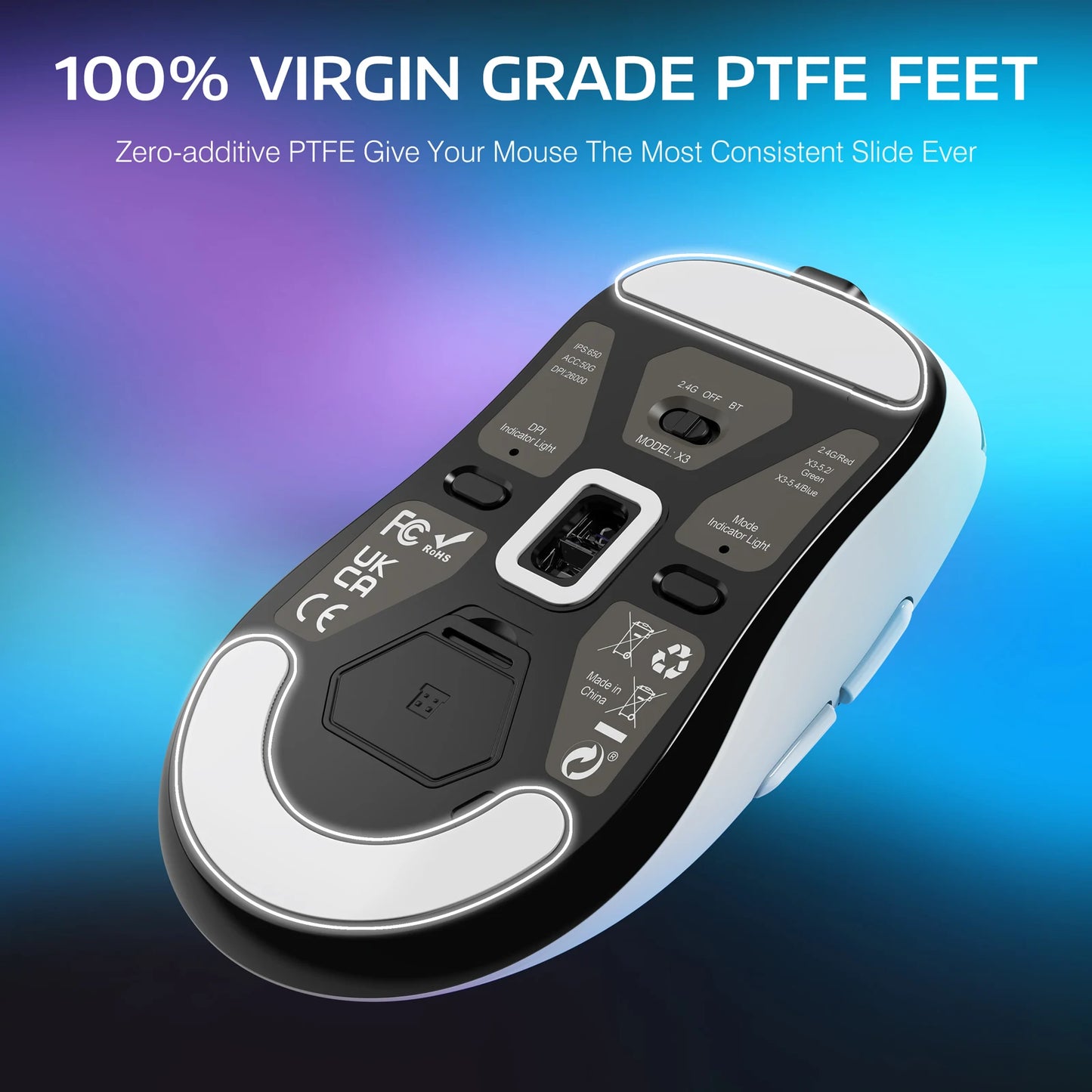 Ratón gaming inalámbrico ATTACK SHARK X3, ratón ergonómico para PC de 49g, tres modos, sensor óptico PAW3395 de 26K DPI, botones programables