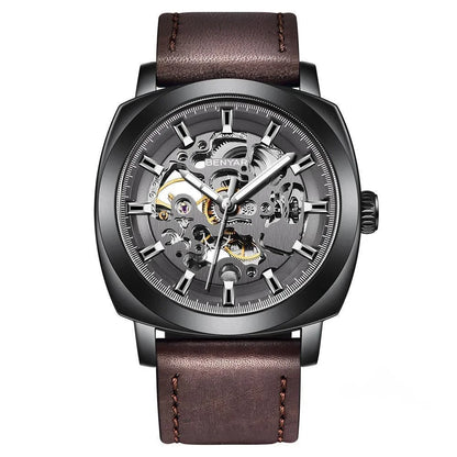 BENYAR Watch for Men Luxury Skeleton Tourbillon Automatic Mechanical Mens Watch 30M Waterproof Leather Strap Sports Reloj Hombre