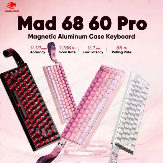 MADLIONS Mad 60he Mad60HE Mad 68HE Teclado mecânico com interruptores magnéticos, com fios, hot-swap, taxa de polling 8K, teclado gaming personalizado