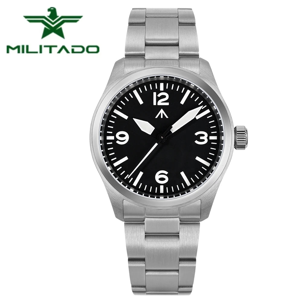 Relógio de Quartzo Vintage Militar Militado ML08 V2 com Movimento VH31, Vidro Duplo de Safira, Luminescência C3 BGW-9, Impermeável, 38mm