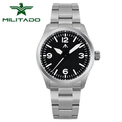 Relógio de Quartzo Vintage Militar Militado ML08 V2 com Movimento VH31, Vidro Duplo de Safira, Luminescência C3 BGW-9, Impermeável, 38mm