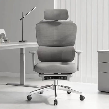 Sedia da ufficio ergonomica regolabile in mesh, sedia da scrivania per computer con schienale alto traspirante, supporto lombare 6D e poggiapiedi retrattile