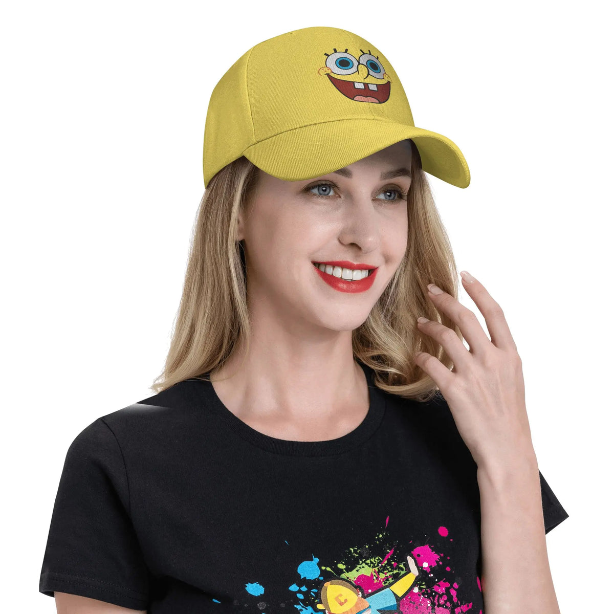 Cappellino da baseball Spongebob con grande volto sorridente, modello "Sun", stile retrò "Trucker" primaverile y2k per coppie, donne, tennis, skate e baseball