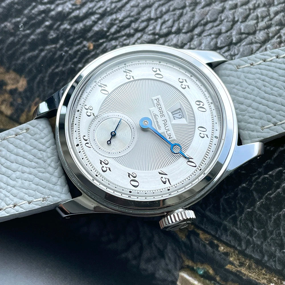 NEW Pierre Paulin Jumping Hour Men's Watch Automatic ST17 Mechanical Watch Steel Purple Vintage Date Window 38mm Metal