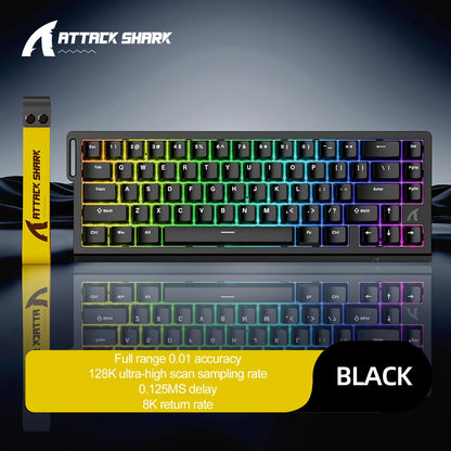 Teclado com interruptores magnéticos ATTACK SHARK X68HE com fios e FREEWOLF F68 com fios F68Pro sem fios para gaming profissional 8K Hz 0.01mm Rapid Trigger