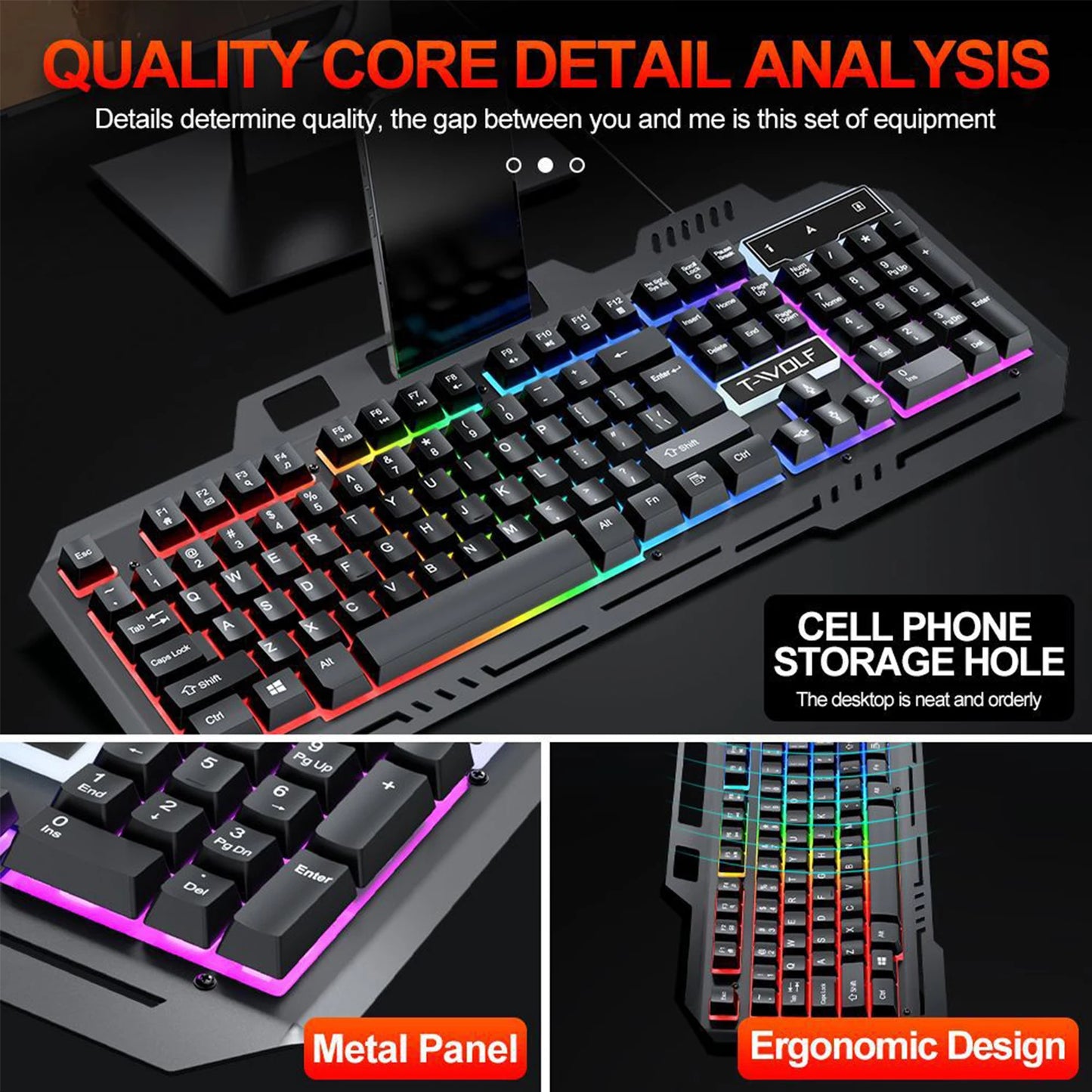 104Keys Gaming Keyboard and Mouse Combo with RGB Backlit,All-Metal Panel Waterproof Light Up,USB Wired Computer Keyboards Gaming