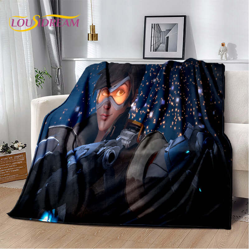 Overwatch Gamer DVA Reaper Manta Macia de Peluche, Manta de Flanela para Sala de Estar, Quarto, Cama, Sofá, Piquenique, Criança, 3D