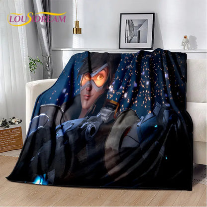 Overwatch Gamer DVA Reaper Manta Macia de Peluche, Manta de Flanela para Sala de Estar, Quarto, Cama, Sofá, Piquenique, Criança, 3D