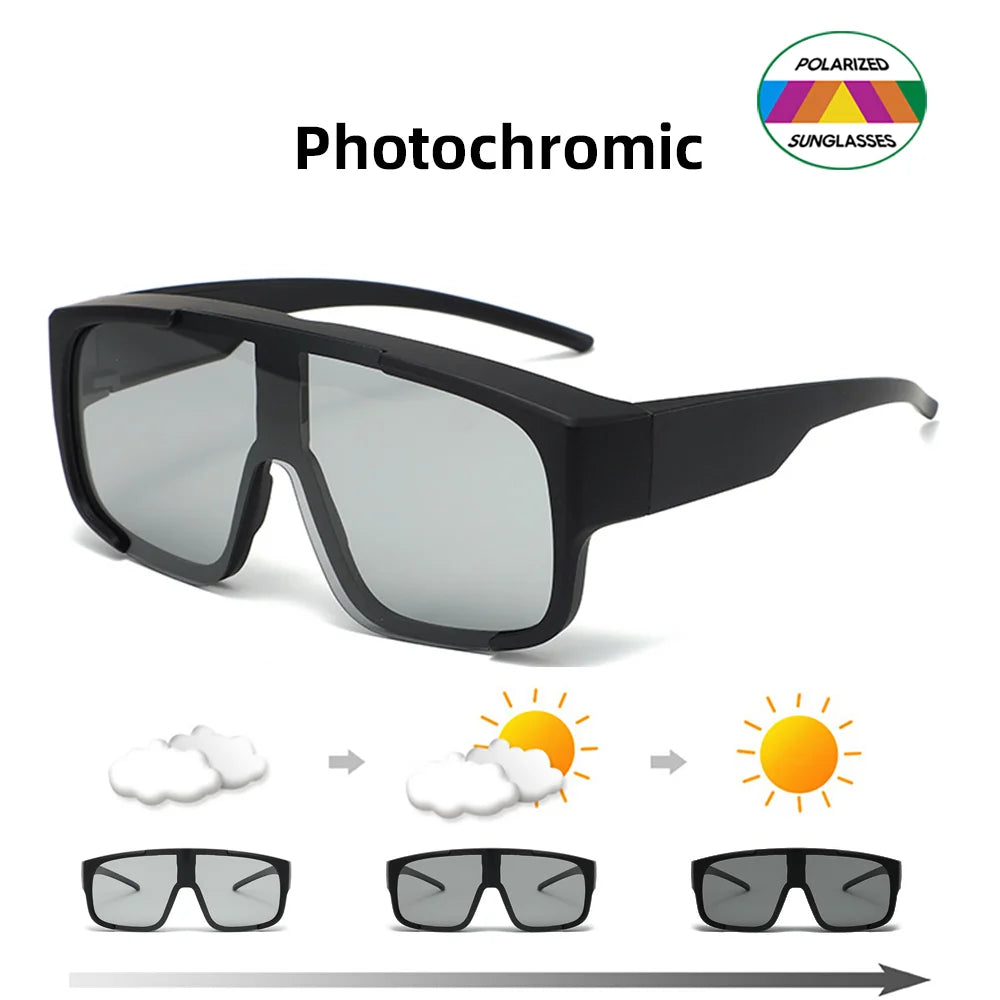 VIVIBEE Large Polarized Glasses Fit Over Sunglasses Photochromic Men Driving UV400 Fishing Outdoor Women Mirrored Dark Goggles