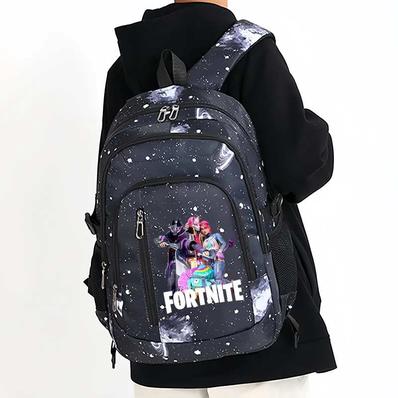 Mochila Fortnite Céu Estrelado de Grande Capacidade, Impermeável, com Compartimento para Portátil e Estampado de Personagem do Jogo, para Estudantes, Rapazes e Raparigas, Regresso às Aulas