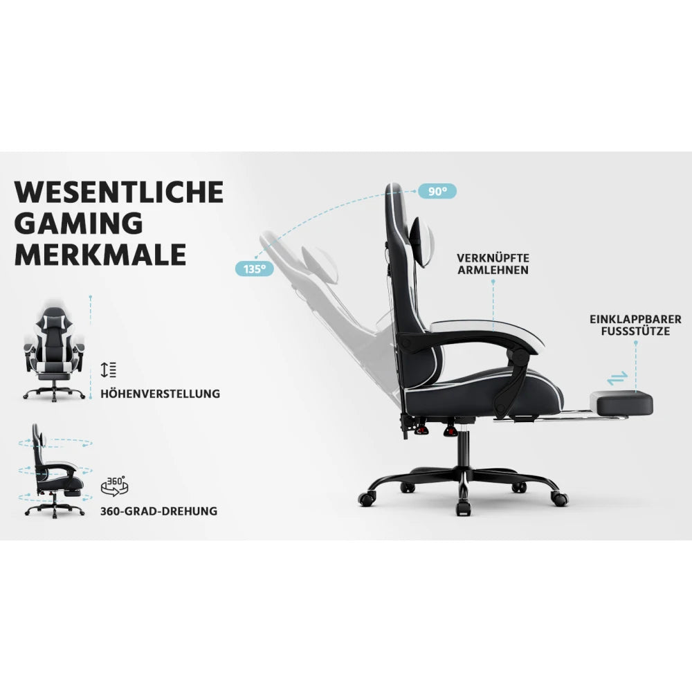 Gaming Chair Ergonomic Gaming Chair with Lumbar Support, Breathable PU Leather Office Chair, Comfortable Computer Chair