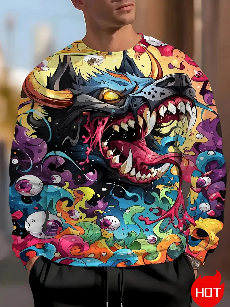 Herren-Sweatshirt mit Adler-Print, langärmelig, Streetwear, 3D-Tierdruck, Hip-Hop-Oberteil für Männer, Plus Size, Rundhals-Pullover