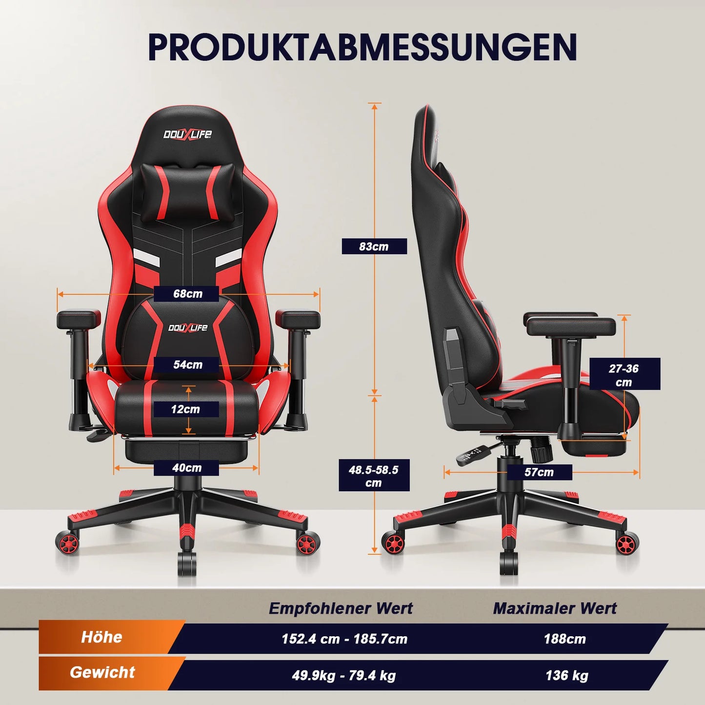 GC-RC03 Ergonomic Gaming Chair with Massage & Heating, 175° Reclining Computer Chair, Lumbar Support Office Chair with Footrest