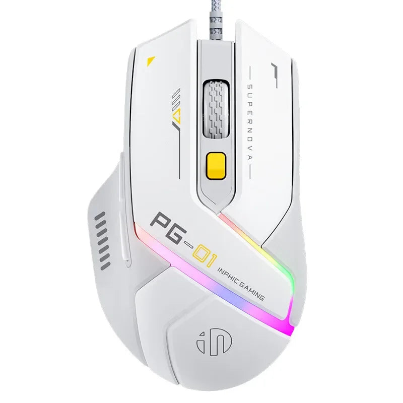 Inphic Pg1 Wired Gaming Mouse, RGB Light Emitting, Macro Programming, 12800 DPI, 6 Keys, Computer Mouse, 1000Hz Polling Rate