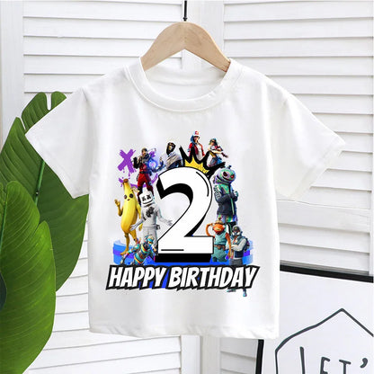 Fortnite Children’s Birthday Number T-Shirt Girls Boys Summer Clothes Baby Cotton Tee Shirts Party Short Sleeve Tops Toddler Gift