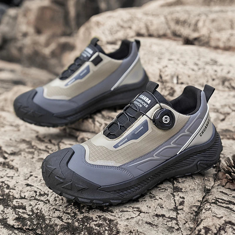 Sneakers da trekking da uomo con fibbia girevole, scarpe da escursionismo con suola spessa per attività all’aperto, scarpe sportive da uomo, comode e antiscivolo, ideali per arrampicata e passeggiate