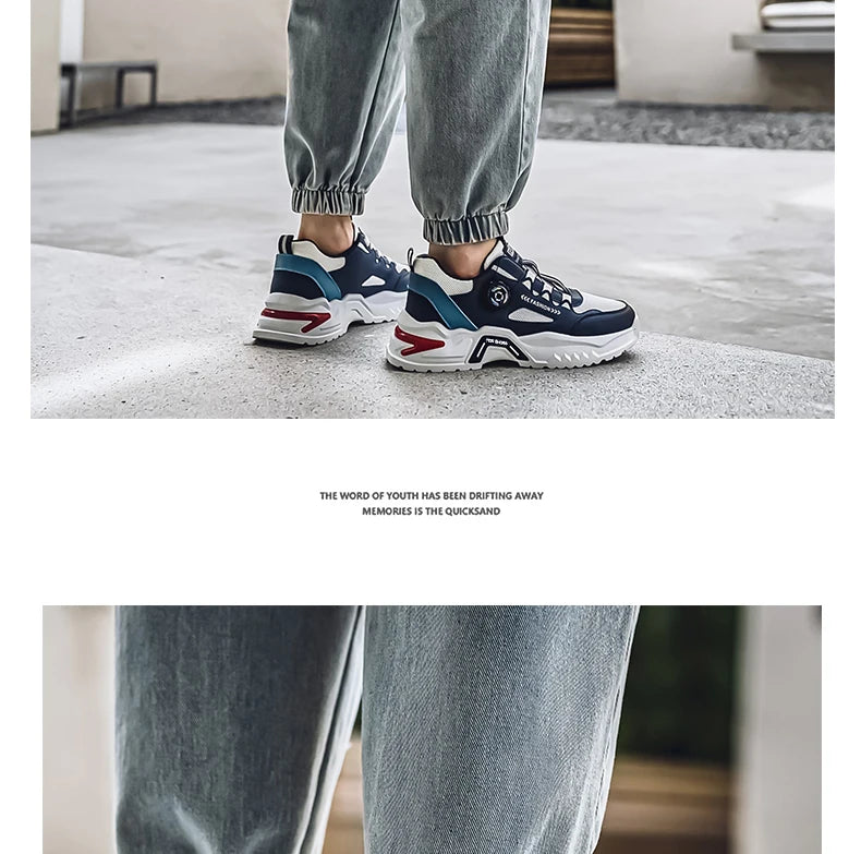 Koreanische Herren-Sportschuhe mit drehbarer Schnalle, modische Freizeitschuhe für alle Jahreszeiten, weiche rutschfeste Sohle, Outdoor-Laufschuhe, Studenten-Sneaker
