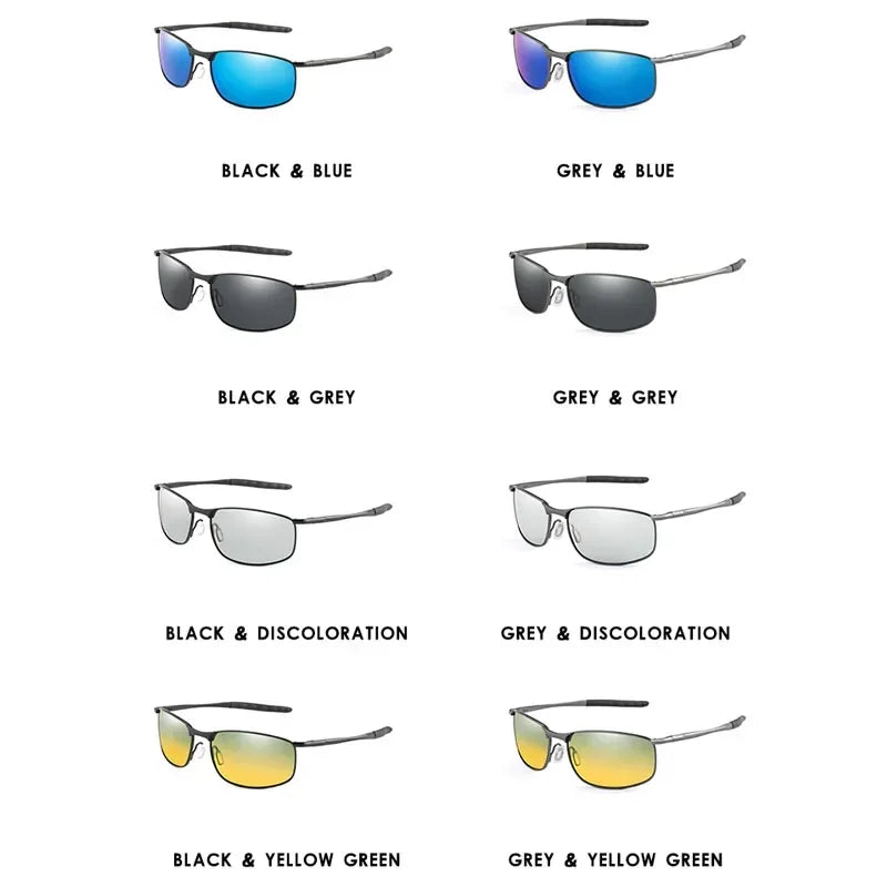Photochromic Men Polarized Sunglasses Male Metal Square Glasses Driving Sun Glasses UV400 Outdoor Sports Cycling Goggles