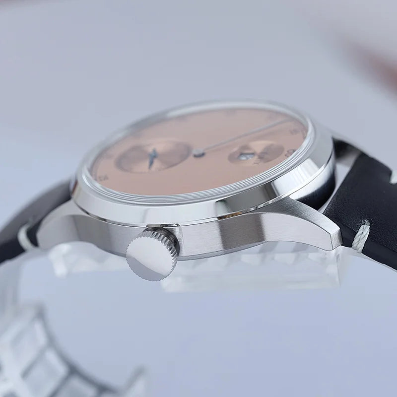 Milifortic Jumping Hour Auto R077 Vintage Small Seconds ST17 Movement Jump Hour Salmon Dial Men Watches