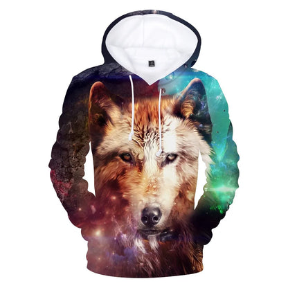 Sweatshirt com Capuz Cool Space Galaxy Wolf para Homem — Lobo Brilhante, Estilo Fashion, Pullover de Primavera e Outono
