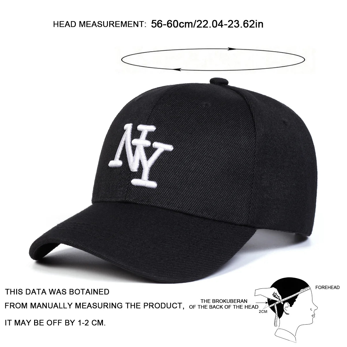 Men's NY Embroidered Baseball Cap Adjustable Outdoor Casual Cap Suitable for Spring Autumn Outings Travel Beach Parties