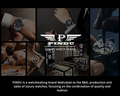 PINDU Design New Button Oil Pump Quartz Watch for Men Swiss Quartz 762 Movement Sapphire Waterproof Stainless Steel Men's Watch
