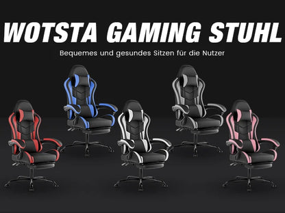 WOTSTA Gaming Chair with Footrest Gamer Chairs Ergonomic with Lumbar Cushion Headrest Height Adjustable Computer Chair